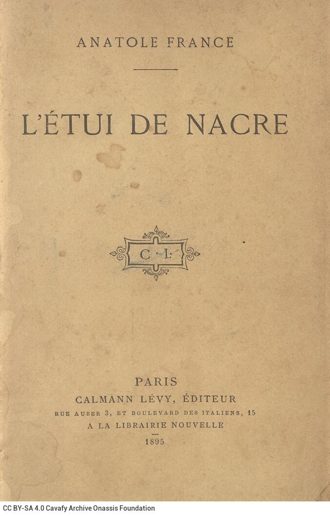 18.5 x 12 cm; 10 s.p. + 315 p. + 11 s.p., l. 2 bookplate CPC on recto, l. 3 title page and typographic ornament on recto, l. 